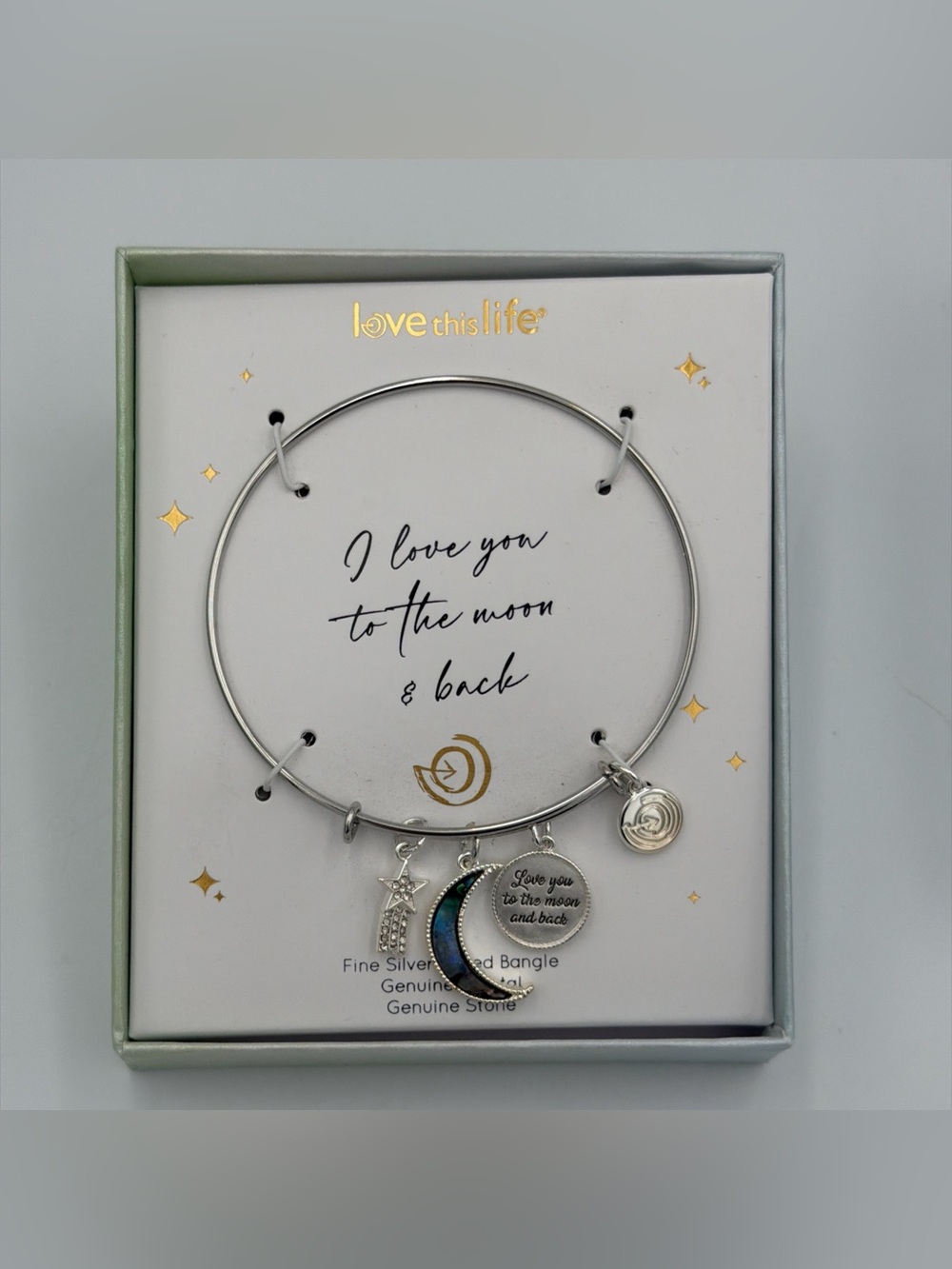 Kohl's Love This Life Silver Charm Bangle with Blue Crescent Moon Accent